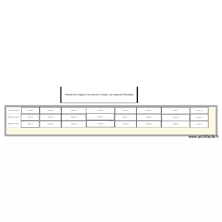 Section 11,012 pour 116 palettes de bois. Plan de Section 11,012 pour 116 palettes de bois. Plan de