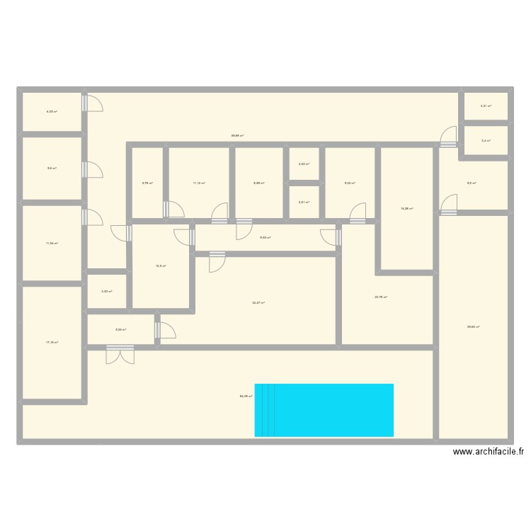 plan 2. Plan de 23 pièces et 387 m2