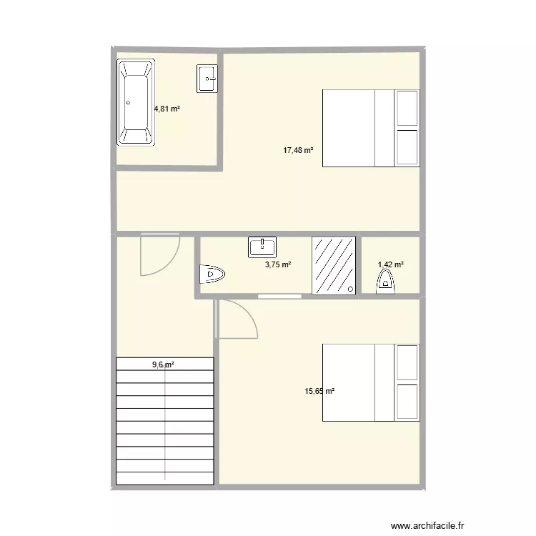1 ETAGE. Plan de 6  et 53 m²