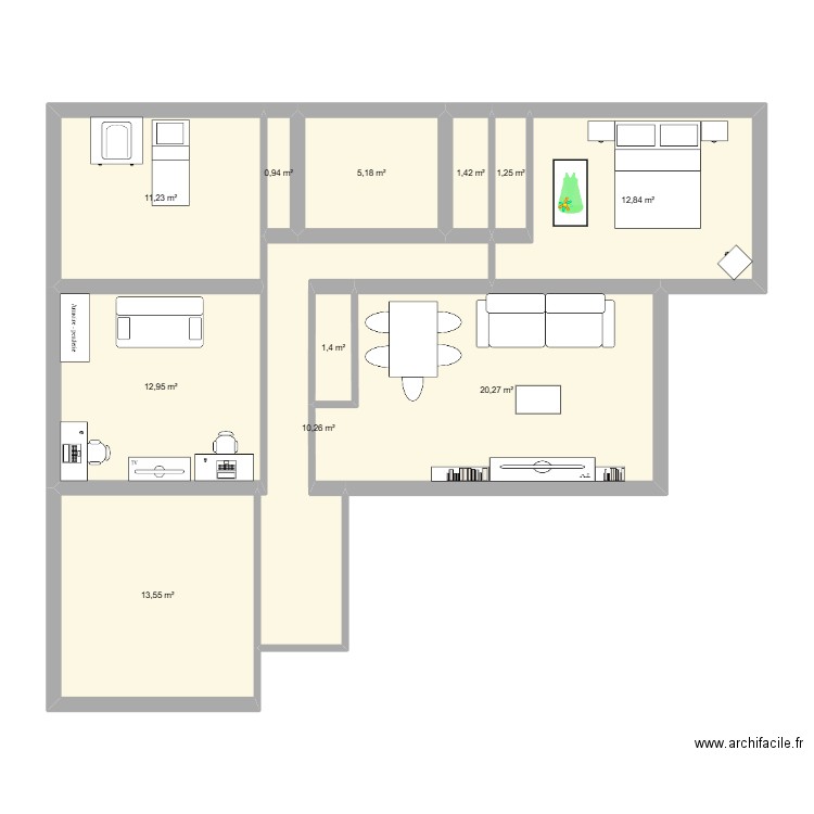 Maz Ajaccio. Plan de 11 pièces et 91 m2