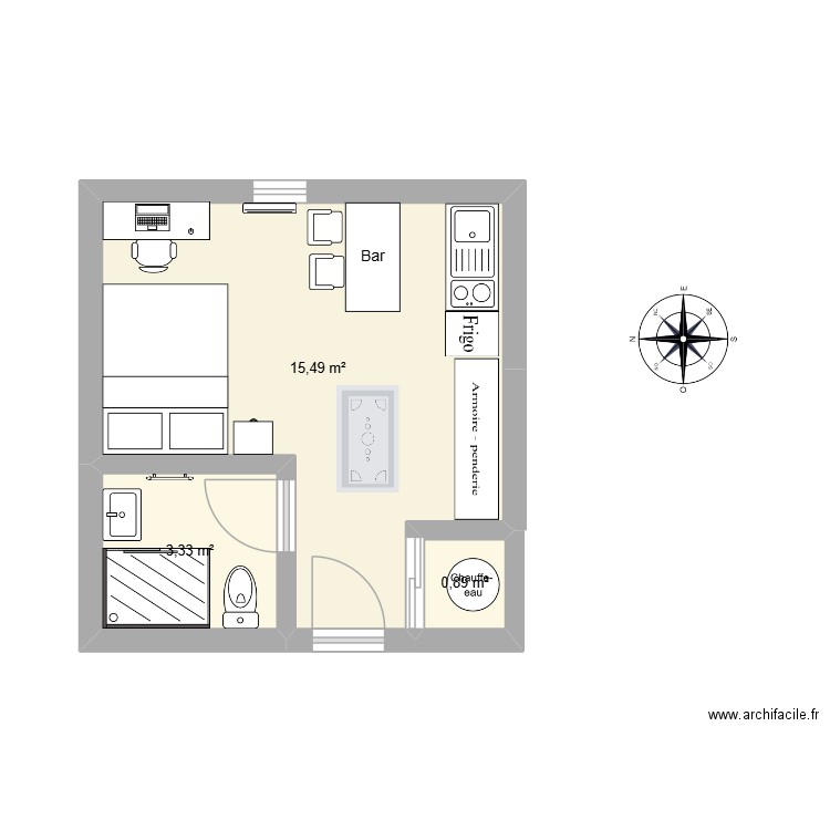 appart type. Plan de 3 pièces et 20 m2