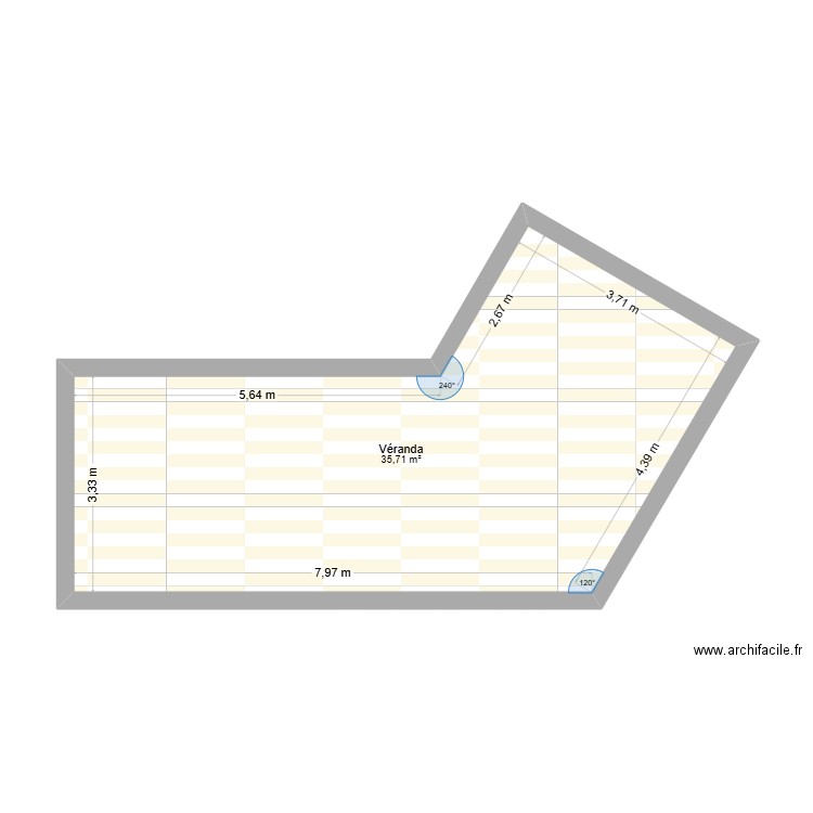 Veranda III. Plan de 1 pièce et 36 m2