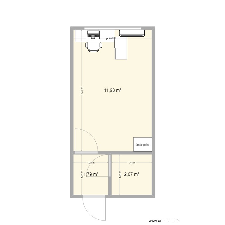Bureau. Plan de 3 pièces et 16 m2