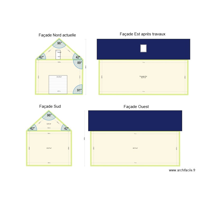 Plan de facade et toiture garage. Plan de 6 pièces et 155 m2