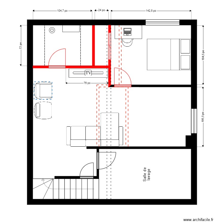 daigle s-sol3. Plan de 1 pièce et 54 m2