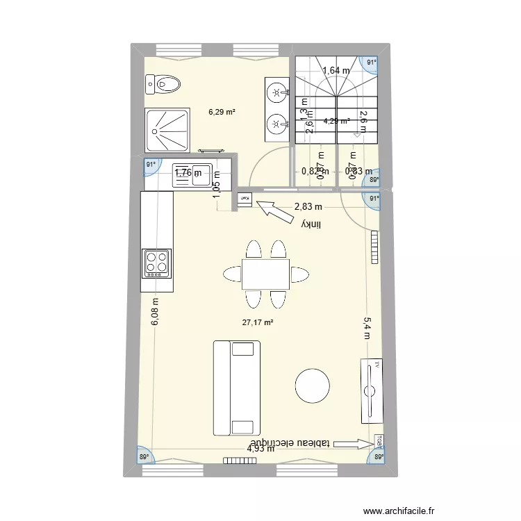 logement 2 1er etage. Plan de 3  et 38 m²