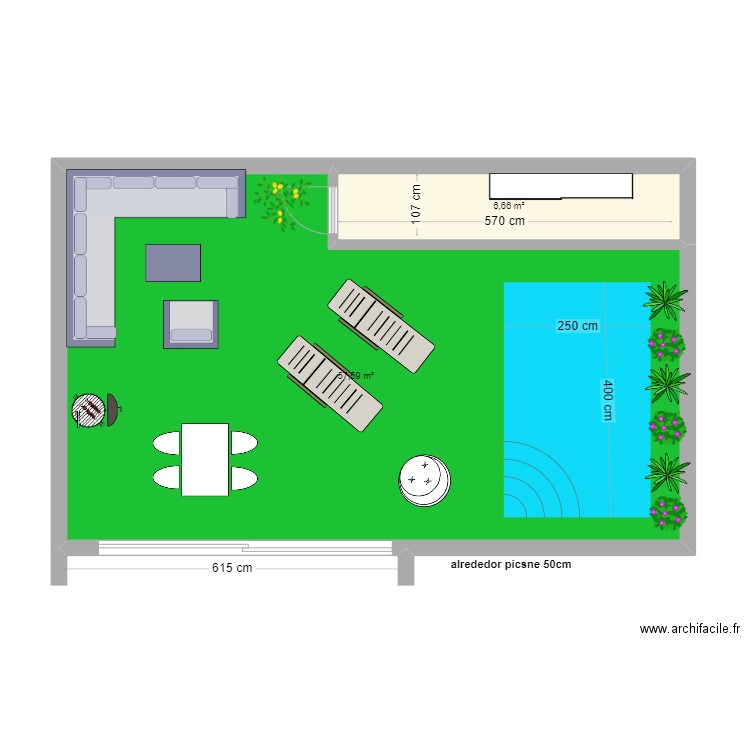 Elda jardin. Plan de 2 pièces et 64 m2