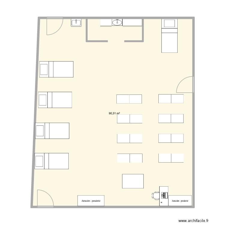 Salle A027. Plan de 1 pièce et 90 m2