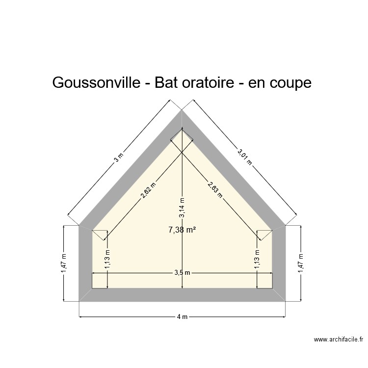 Goussonville - Bat Oratoire - en coupe. Plan de 1 pièce et 7 m2