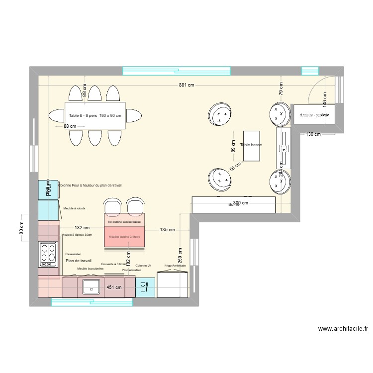 CUISINE V2. Plan de 1 pièce et 44 m2