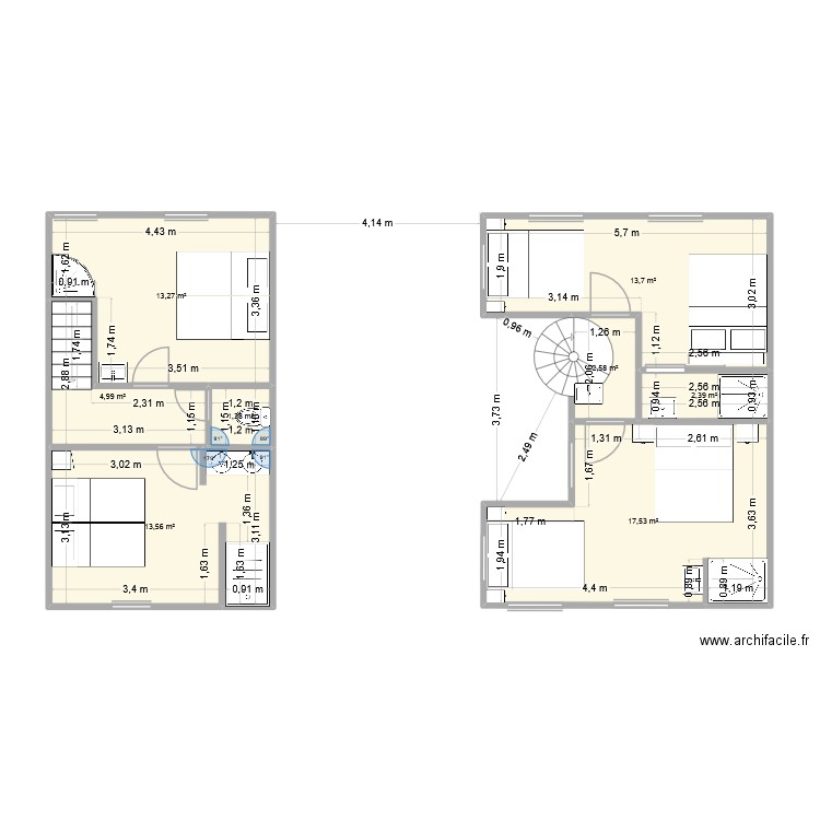 N+1 gîte bât 3 option 2. Plan de 8 pièces et 69 m2