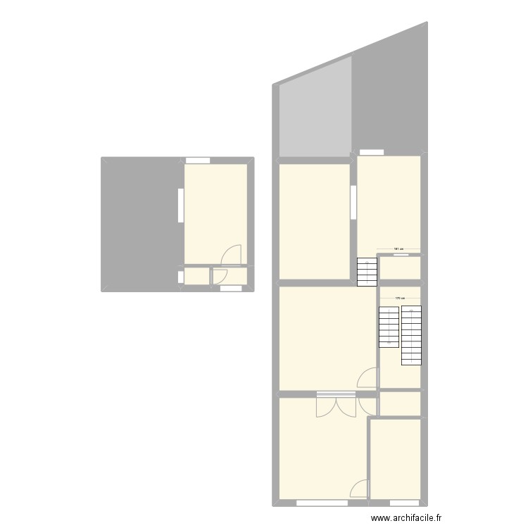 BAUCQ 77 1e étage Existant. Plan de 14 pièces et 124 m2