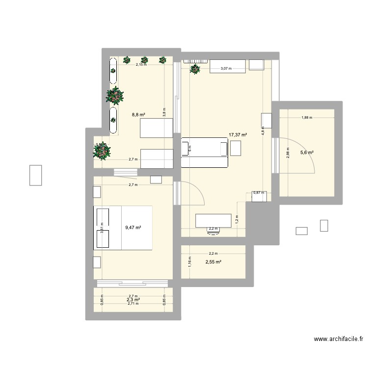 BL92. Plan de 7 pièces et 47 m2