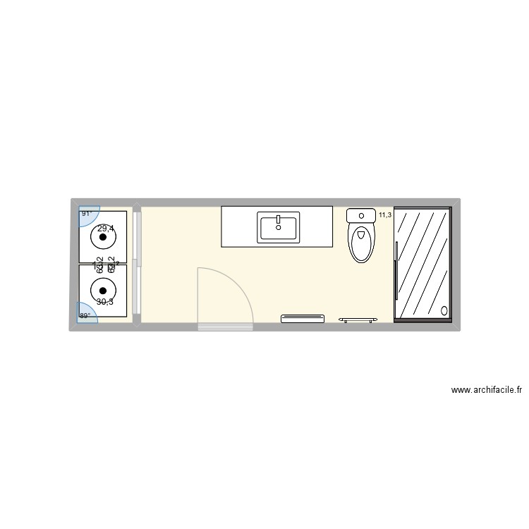 Salle de bain Louise. Plan de 2 pièces et 8 m2