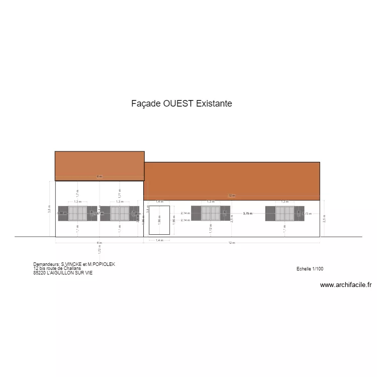 Fa&ccedil;ade OUEST Existante. Plan de 