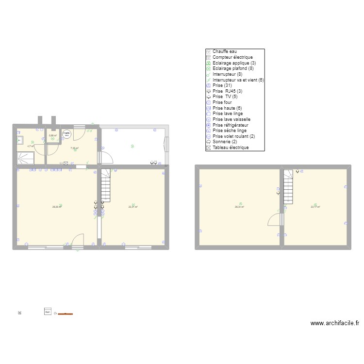Electricité. Plan de 7 pièces et 114 m2