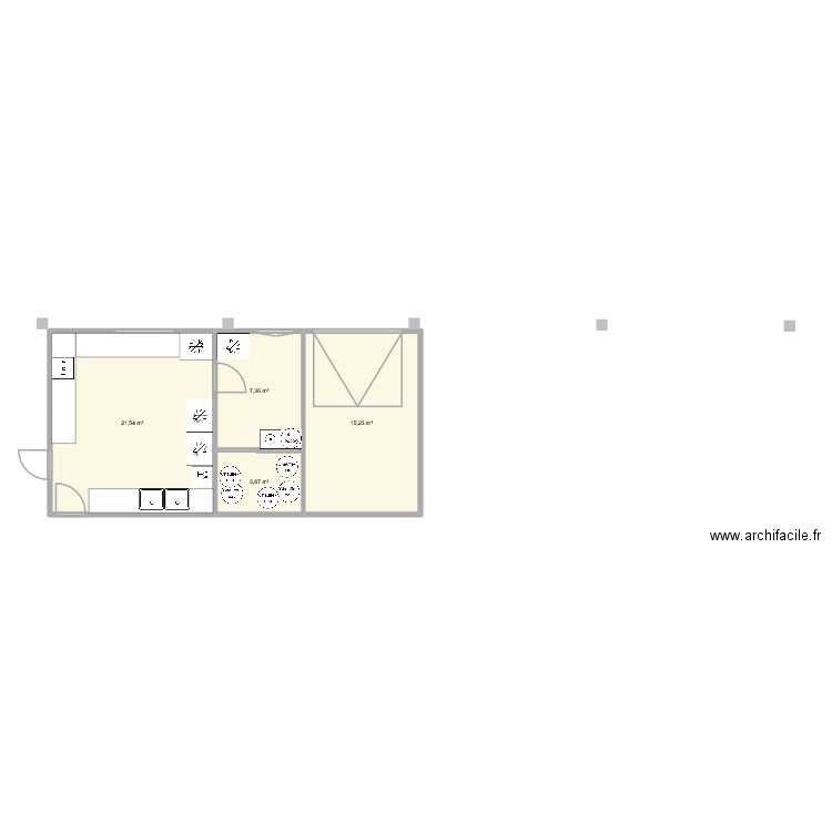 Office. Plan de 4 pièces et 48 m2