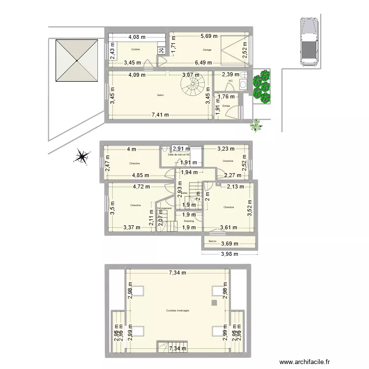 RDC. Plan de 20  et 178 m²