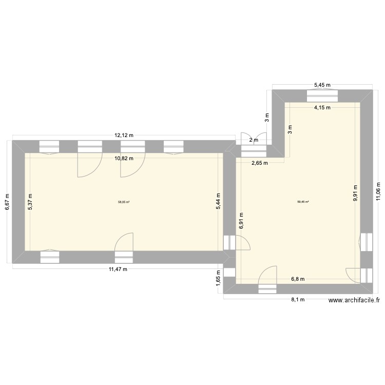 RDC - La Soubardais. Plan de 2 pièces et 118 m2