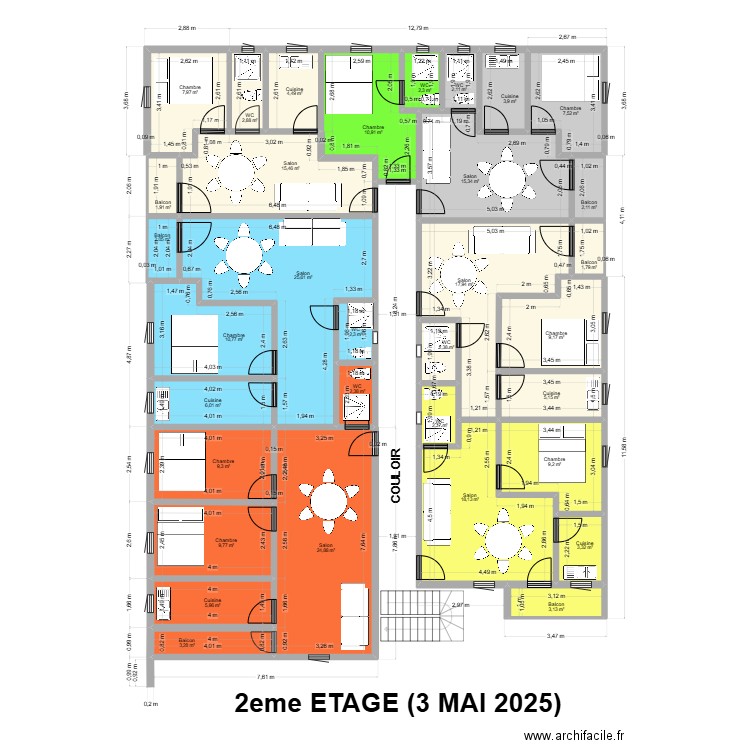 2EME ETAGE 3 mai 2025. Plan de 33 pièces et 252 m2