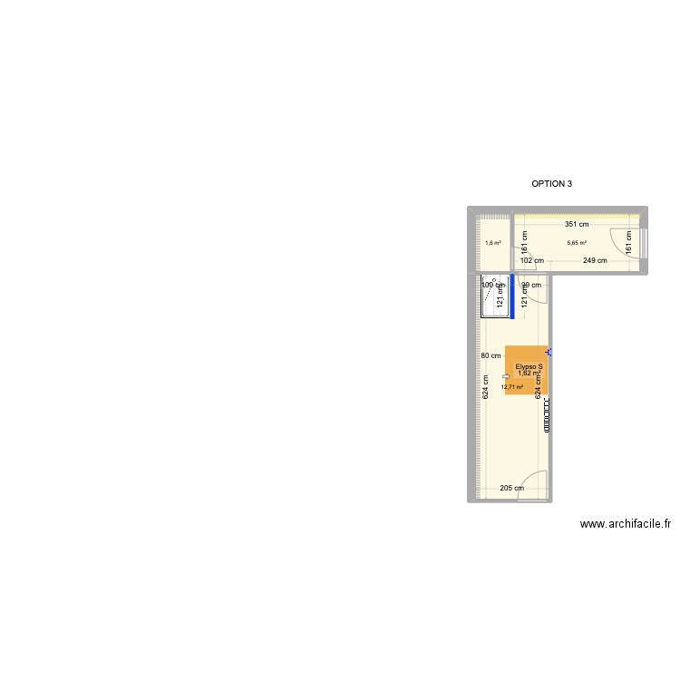 CHEZALVIEL OPTION 3. Plan de 3 pièces et 20 m2