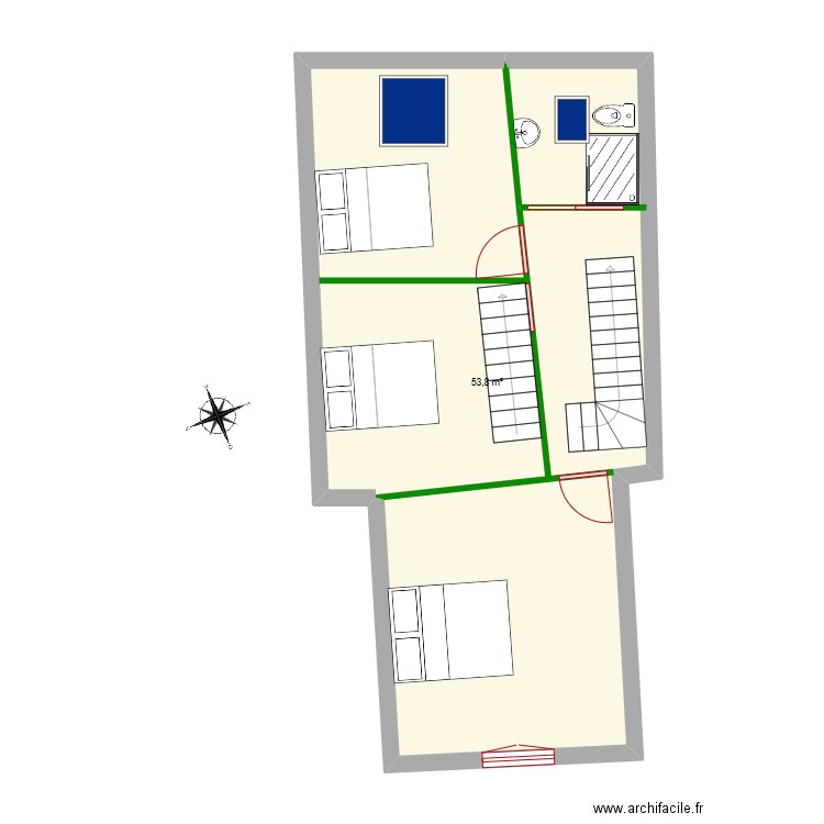rdc dragey. Plan de 1 pièce et 54 m2