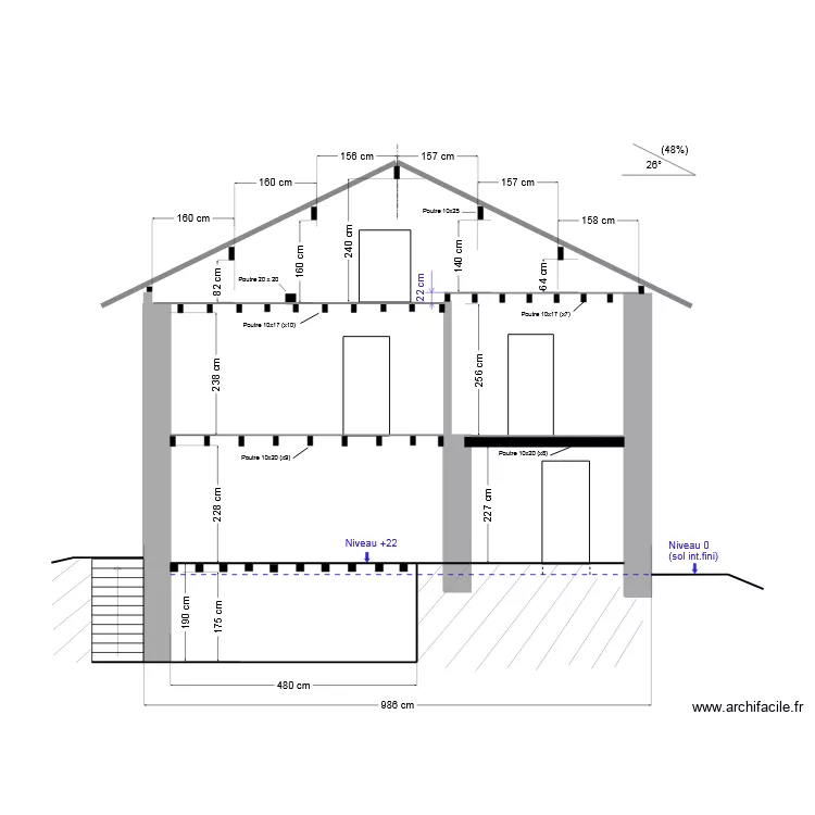 Coupe AA_V0  - Belverne. Plan de 