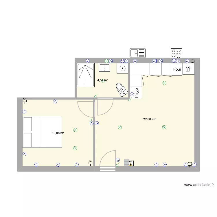 Chereng App1. Plan de 3 pièces et 40 m²