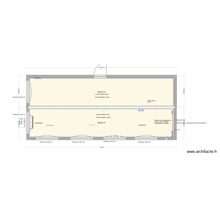 Plan 12x5.18 Sense. Plan de 2 pièces et 52 m²