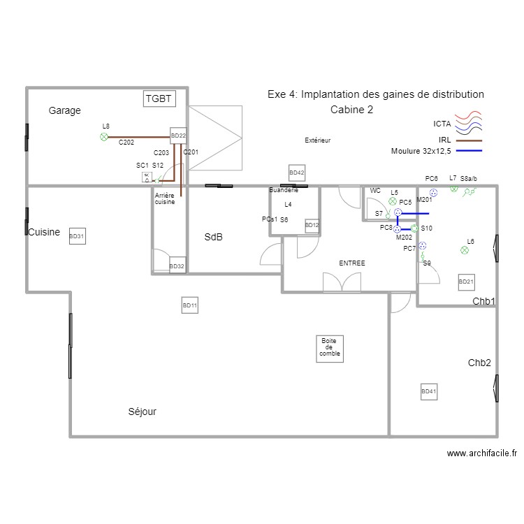 B1M2Op02-02Exe4Cab2Distrib. Plan de 9 pièces et 171 m2