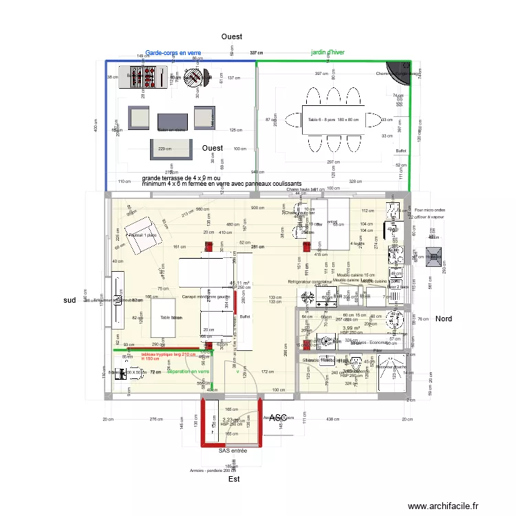 Plan Rez 54 m2 orientation Est-Ouest V2. Plan de Plan Rez 54 m2 orientation Est-Ouest V2. Plan de