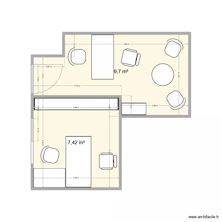 CAC Bureau V2. Plan de 2  et 17 m²