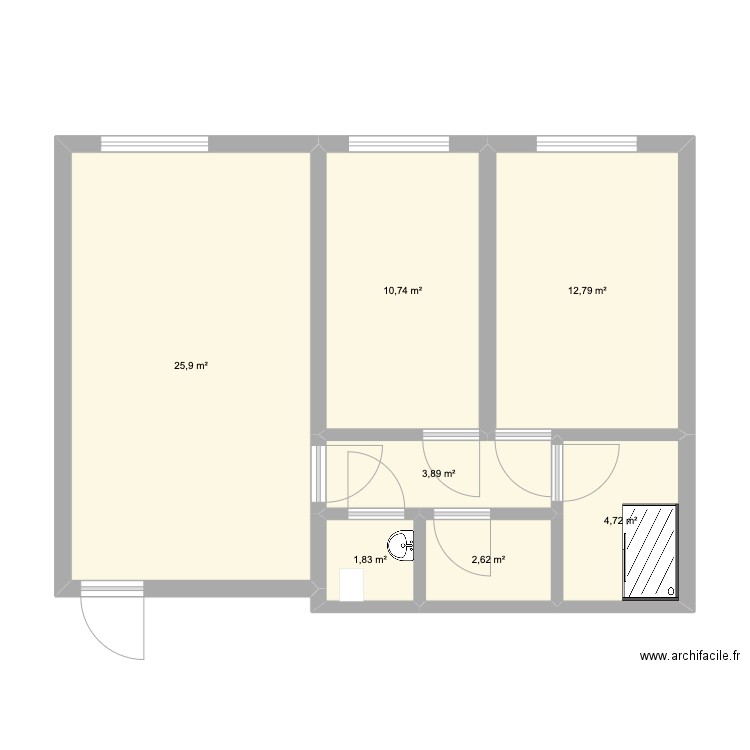 Jean Jaures. Plan de 7 pièces et 62 m2