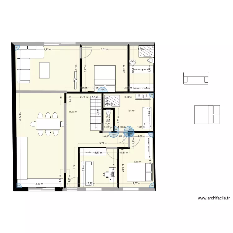 plan actuel de la maison2. Plan de 3  et 108 m²