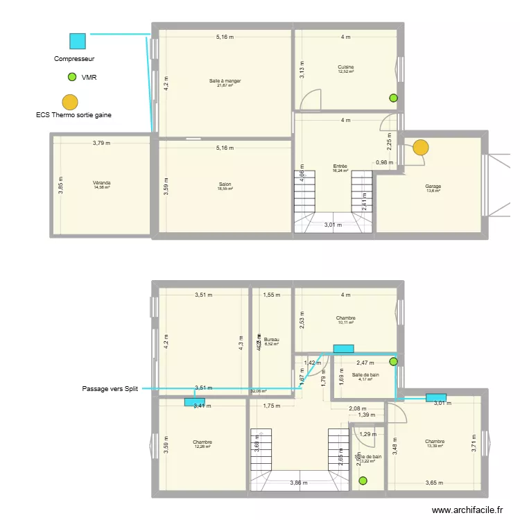vaudour. Plan de 13  et 179 m²