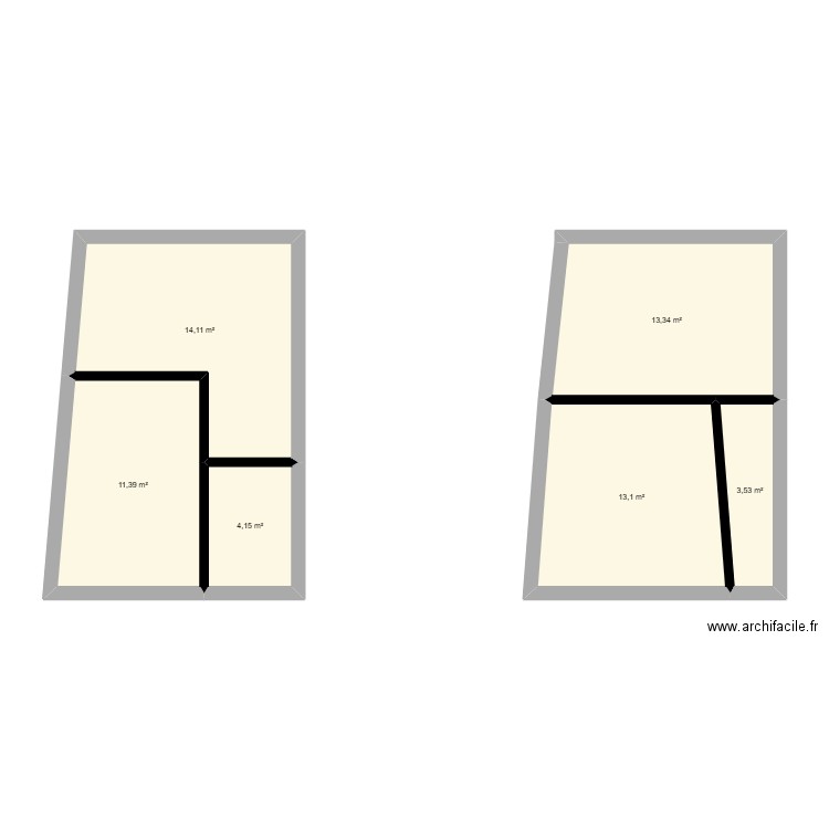 Etage étable. Plan de 6 pièces et 60 m2