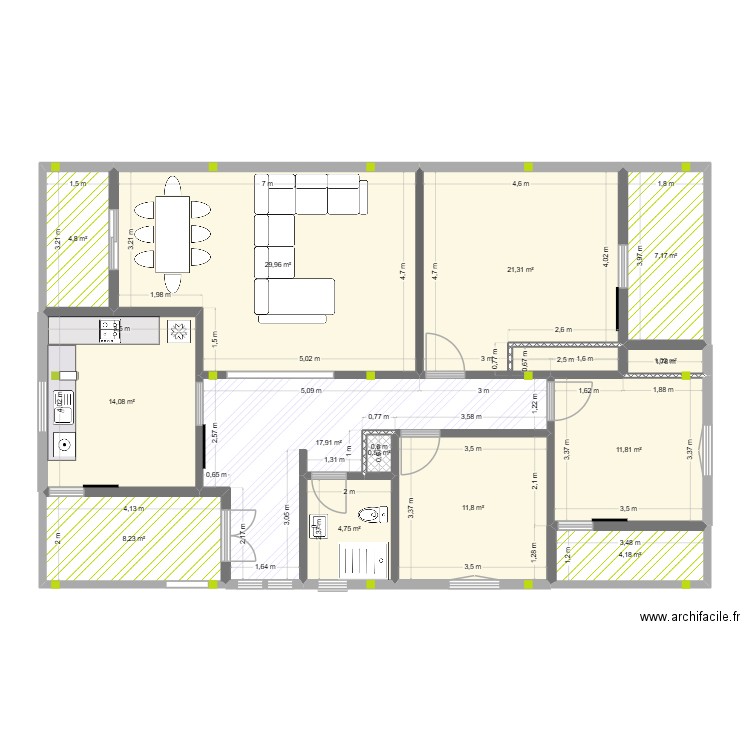 plan100. Plan de 13 pièces et 138 m2