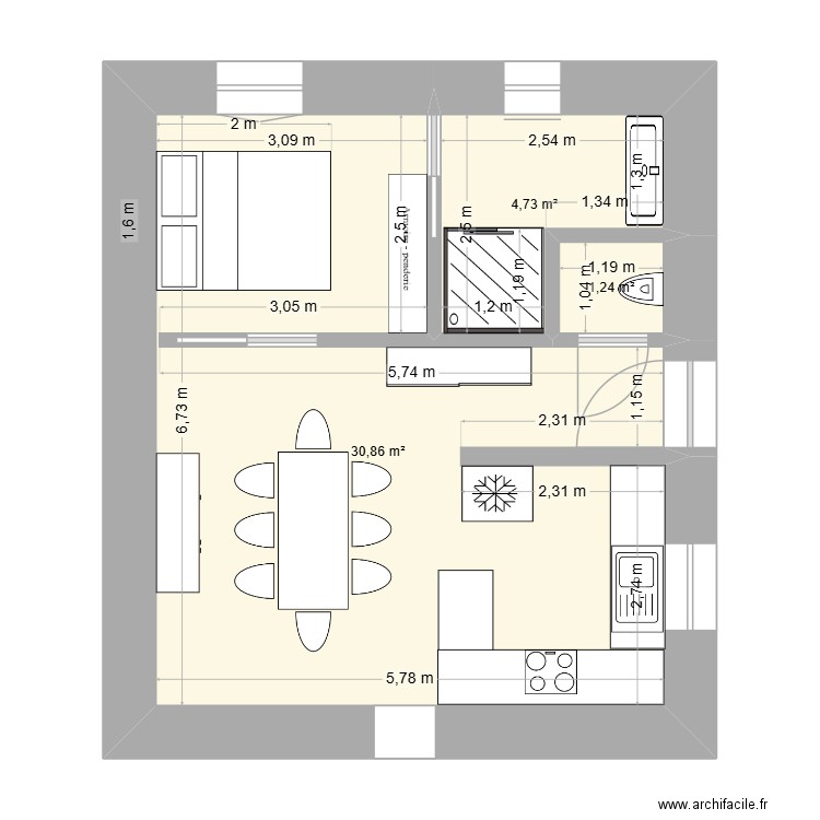 plan intérieur 2025 2. Plan de 3 pièces et 37 m2