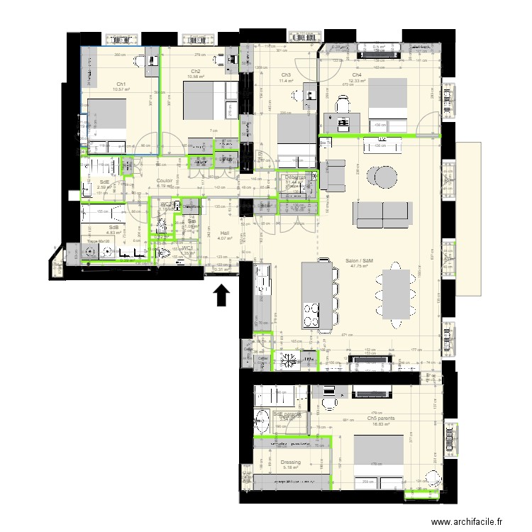 29 crs FR v28. Plan de 44 pièces et 154 m2