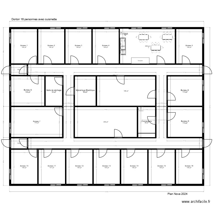 16 personnes +  cuisine rta. Plan de 26 pièces et 286 m2