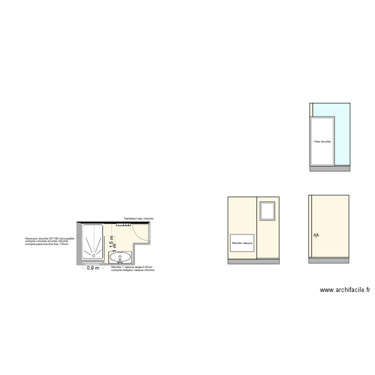 Marseille SDB. Plan de 2 pièces et 4 m2
