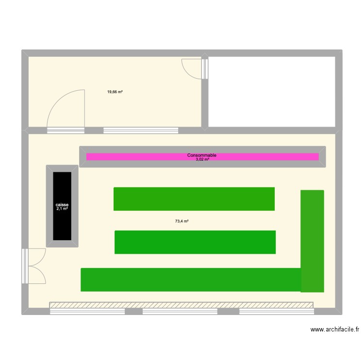 magasin. Plan de 4 pièces et 110 m2