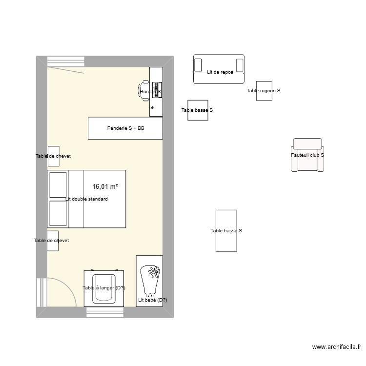 Plan chambre Haute Rivière 2. Plan de 1 pièce et 16 m2