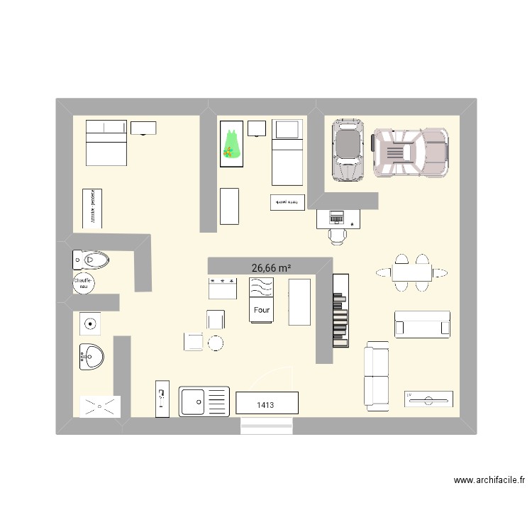 14 CITÉ LOUISY MATHIEU LES ABYMES . Plan de 1 pièce et 27 m2