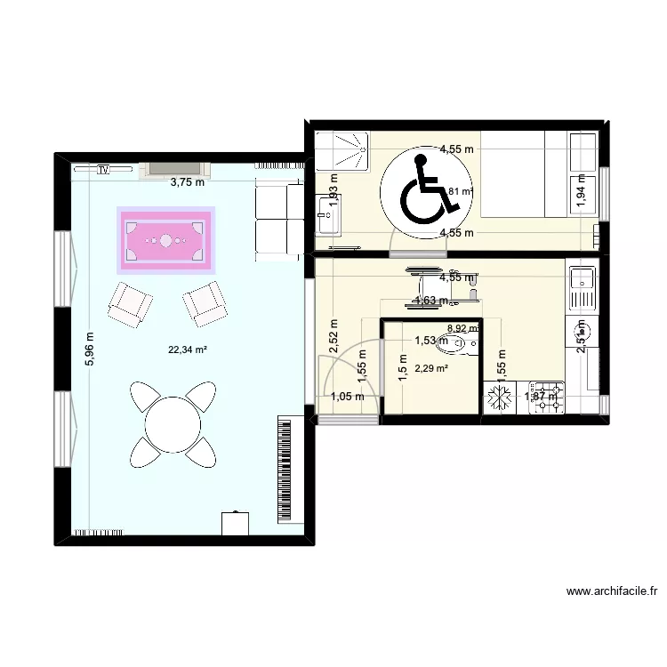Plan 2D PMR. Plan de 4  et 42 m²