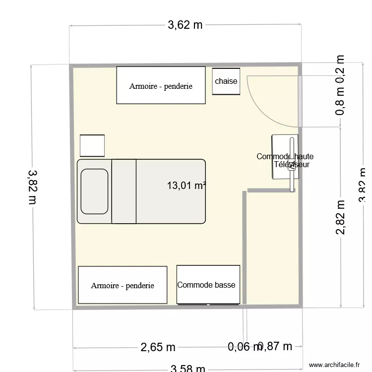chambre 7. Plan de 1 Pièce et 13 m²