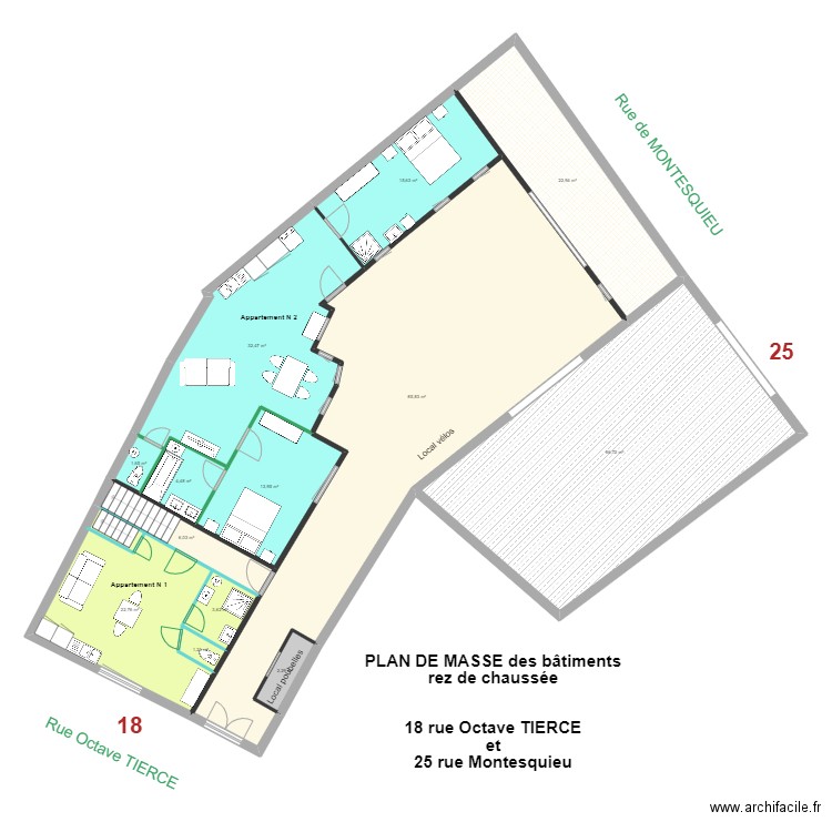 octave tierce PLAN DE MASSE des bâtiments rez de chaussée APRES DIVISION. Plan de 13 pièces et 280 m2