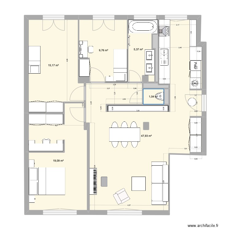 APPART RENOV. Plan de 12 pièces et 100 m2
