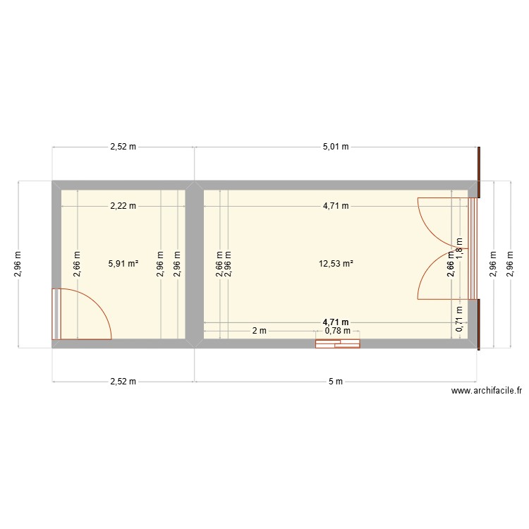casa forno 3. Plan de 2 pièces et 18 m2