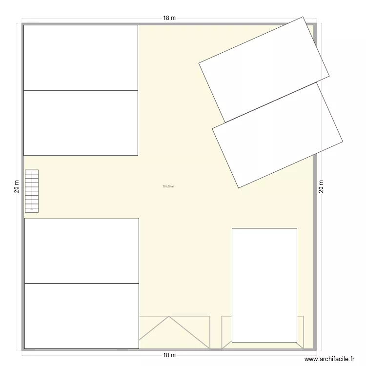 Nouvel atelier. Plan de 1  et 351 m²